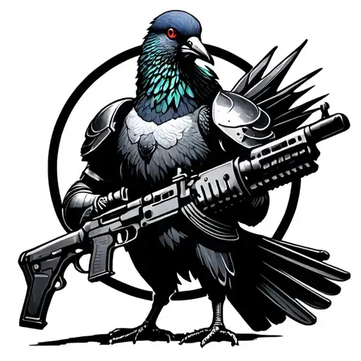 Pigeon In An Armor Wielding A Ar 15