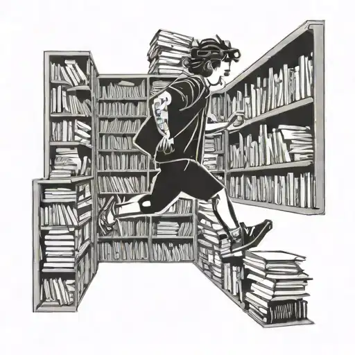 A Person Running Into A Maze Of Books On Shelves