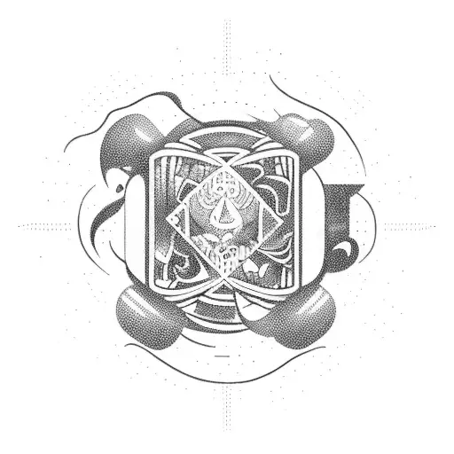 A Blackwork Tattoo Of A Boxing Ring Surrounded By Swirling Card Suits