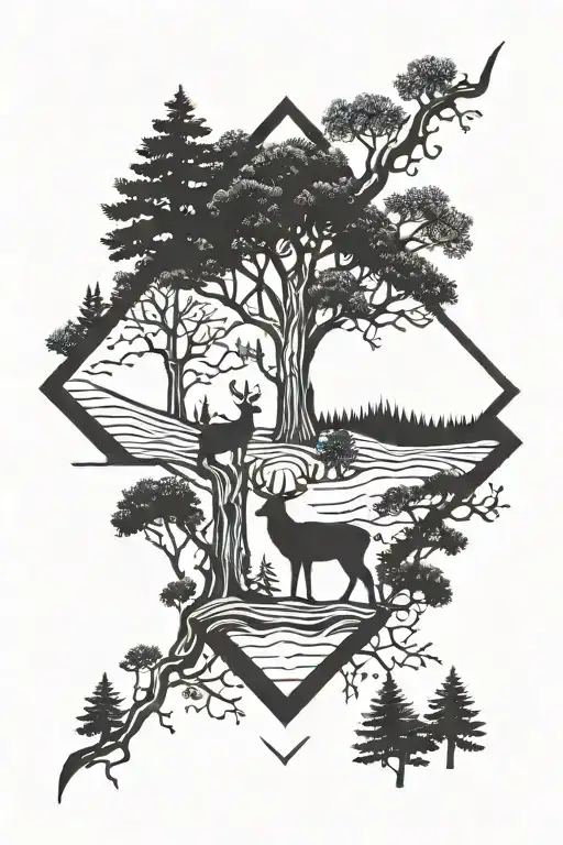 Cross With Trees And Deer