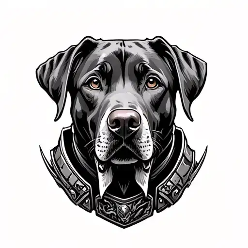 A Mix Of Labrador And Weimaraner Dog With Armor