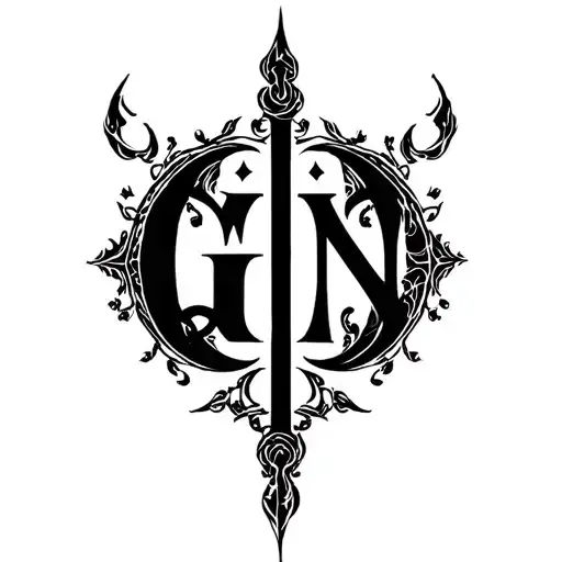 Full Back Sigil Tattoo With The Name Gin In Roman Character
