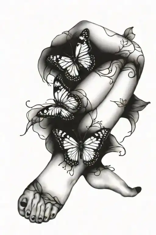 Full Leg With A Butterfly Fly In The Cuadricep Blakwork
