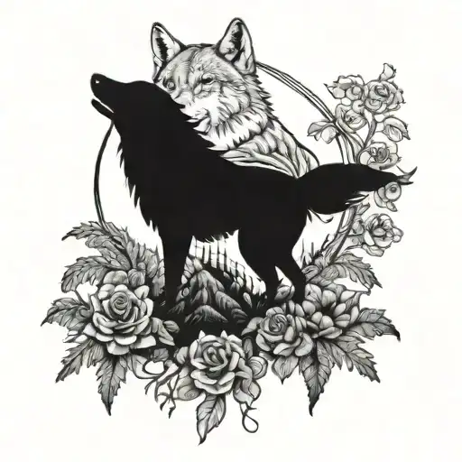 Wolf And Raven Sitting Together