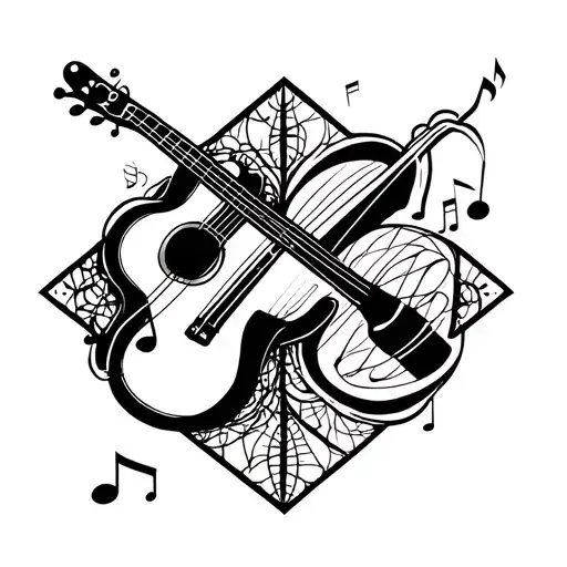 Incorporate Musical Notes And Instruments Into A Geometric Design For A Matching Tattoo For Siblings
