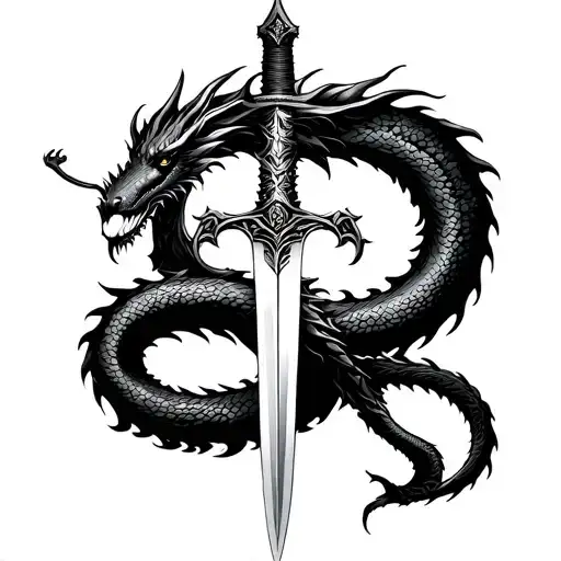 Sword With Dragon Tail Wrapped Around Blade