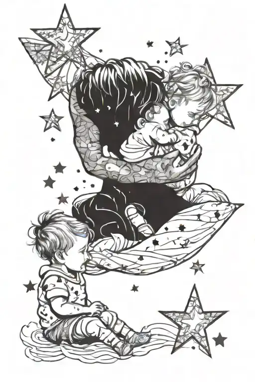 Father And Baby Girl Stars Scattered