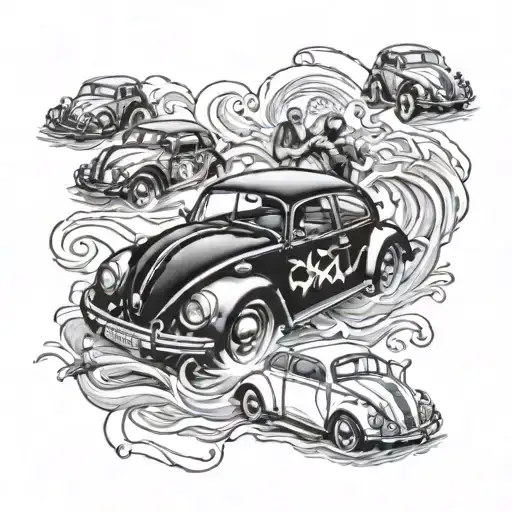 Swim Coach Guiding A Group Of Vw Beetles Through The Ocean