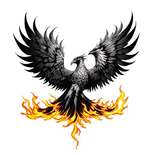 Magnificent Phoenix Rising From Golden Flames With Trailing Embers