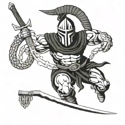 Spartan Warrior With Snake Wrapped Around Sword