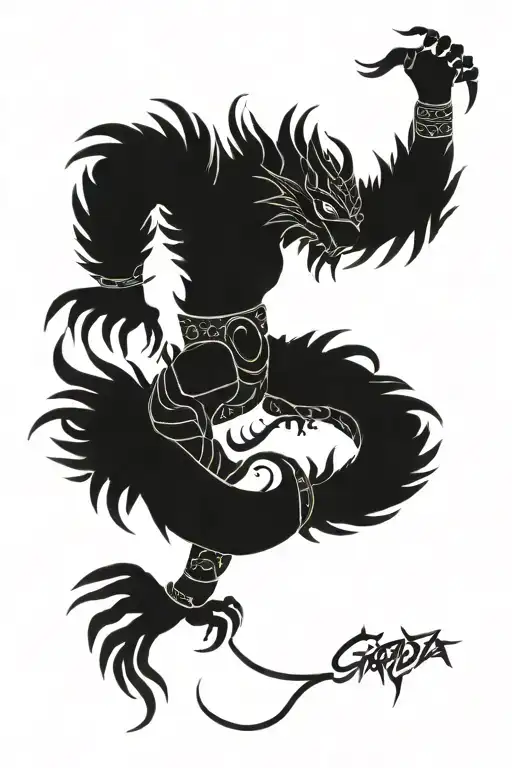 Garuda Fighting Naga Tattoo Intertwining