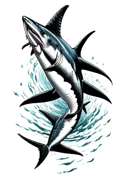 Top View Looking Down At 2 Mako Sharks Swimming Gracefully Together