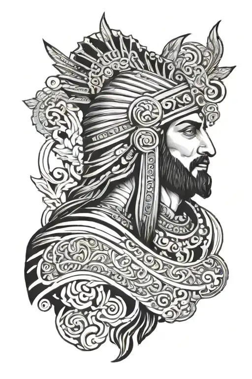 Full Arm Tattoo Using The Symbols Of Cyrus The Great And The Achaemenid Empire