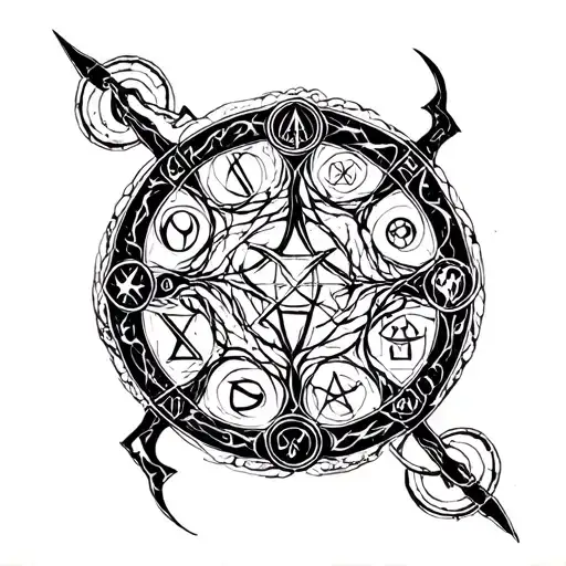 Intricate Dark Magic Runes In A Chaotic Circle