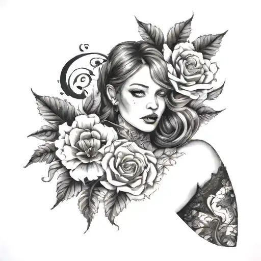 Beautiful Girl In Stockings With Flowers Around Her