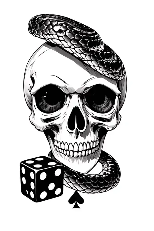 Ace Of Spades Skull With A Dice That Rolled Snake Eyes