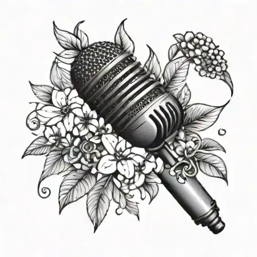 A Diamond-encrusted Microphone Surrounded By Blooming Flowers And Exotic Fruits
