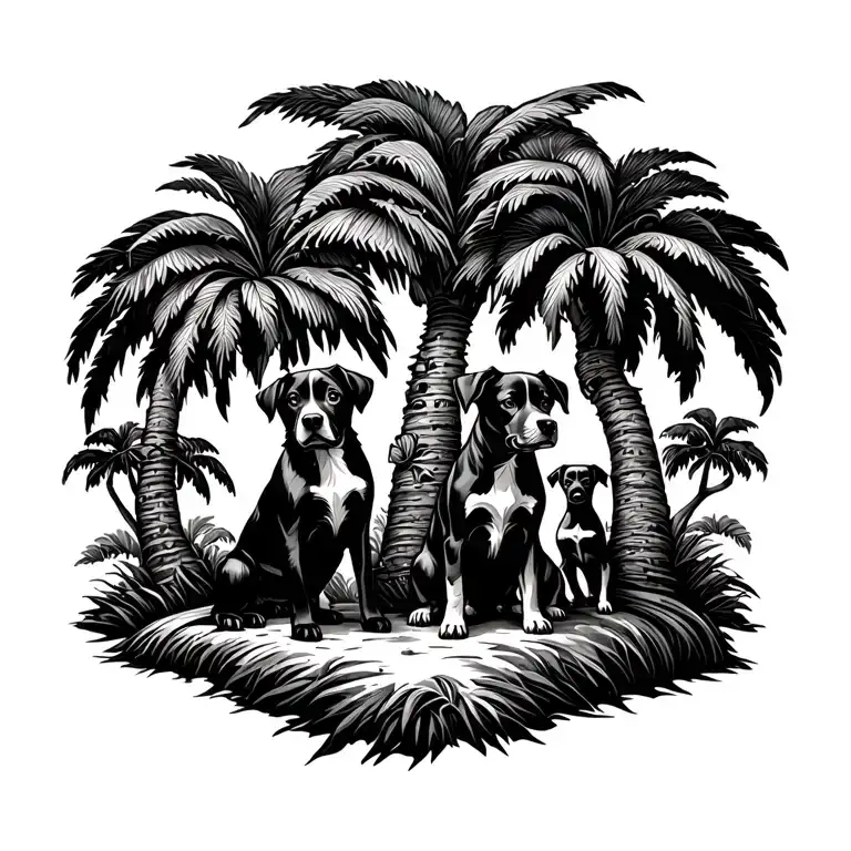 Palm Tree With Dogs Sitting