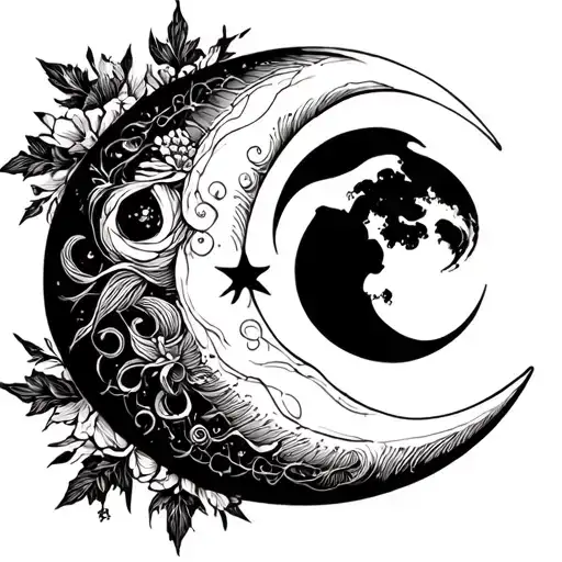 Crescent Moon And Full Moon