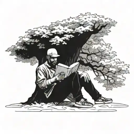 A Man Sit Under The Tree And Reading Book