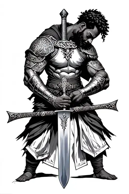 Black Man Wielding Sword With Armor