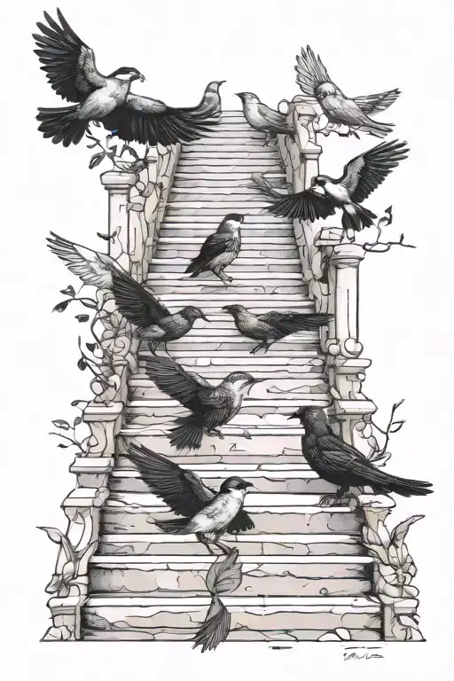 12 Stone Steps Curved Up With Birds