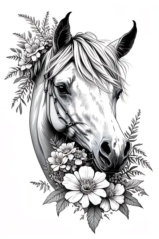 A Horse Surrounded By Flowers And A Rosmary