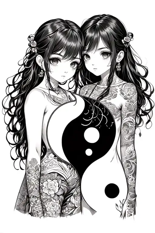 Two Anime Girls Representing Yin And Yang