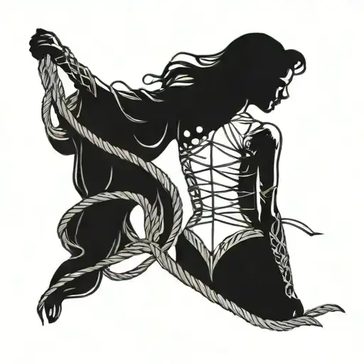 Incorporate Intricate Bondage Rope Designs With The Silhouette Of Lady Amalia In A Dominant Pose