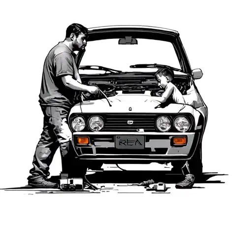 Father And Son Are Repairing A Car Sport