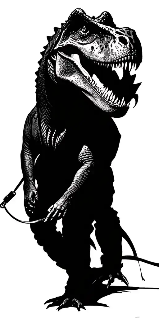 A Person Walking A T-rex On A Leash
