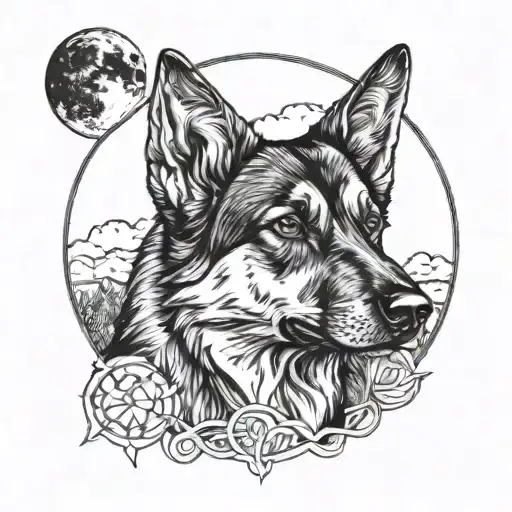 German Shepard In The Moon Phases