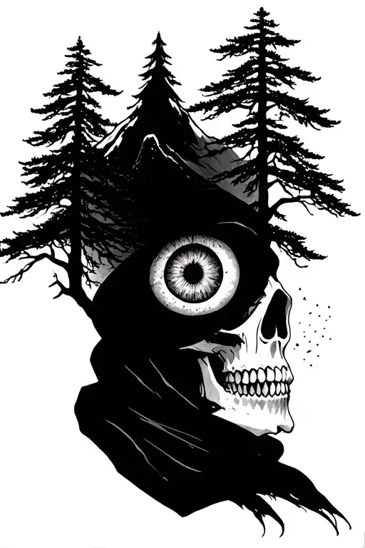 Trees And Mountains That Have An Eyeball Integrated In And Weave In A Skull With A Pashmina