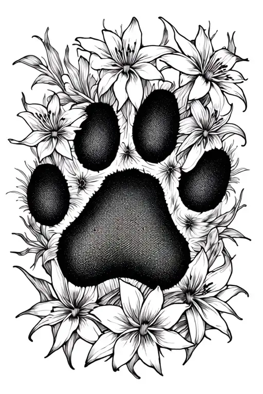 Dog Paw Print Surrounded By Spider Lilies A Forest