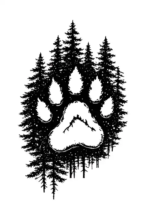 Dog Paw Print Surrounded By A Forest