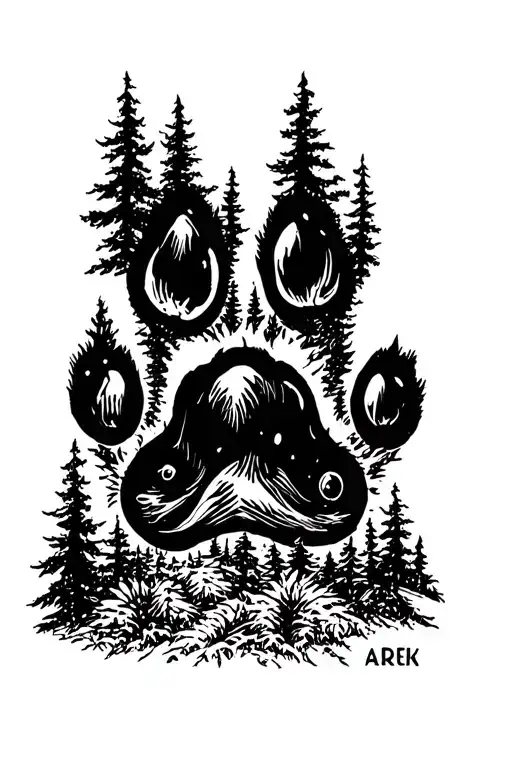 Dog Paw Print Surrounded By A Forest