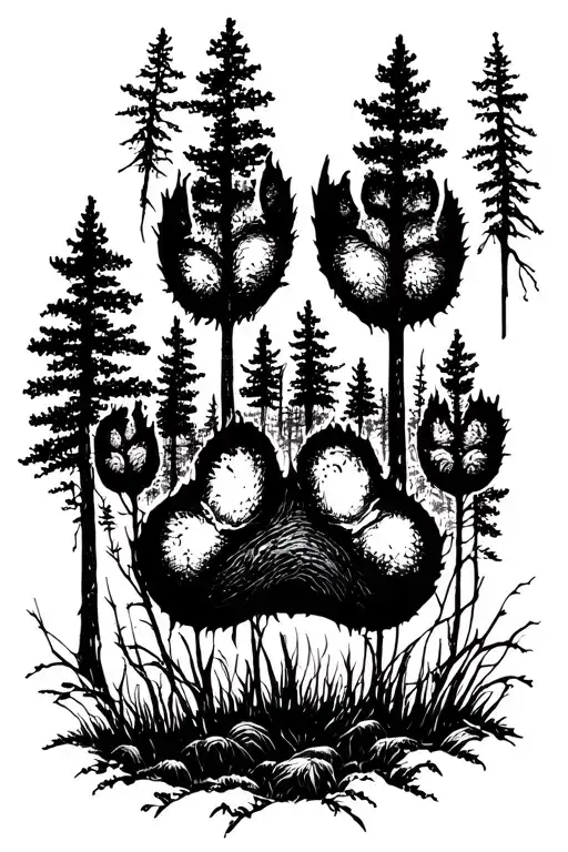 Dog Paw Print Surrounded By A Forest