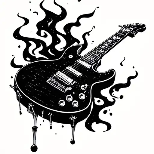 A Rock Guitar Burning Like A Cigarette Burning Black