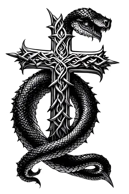 Cross Made Of Nails Impaling Serpent Wrapped Round