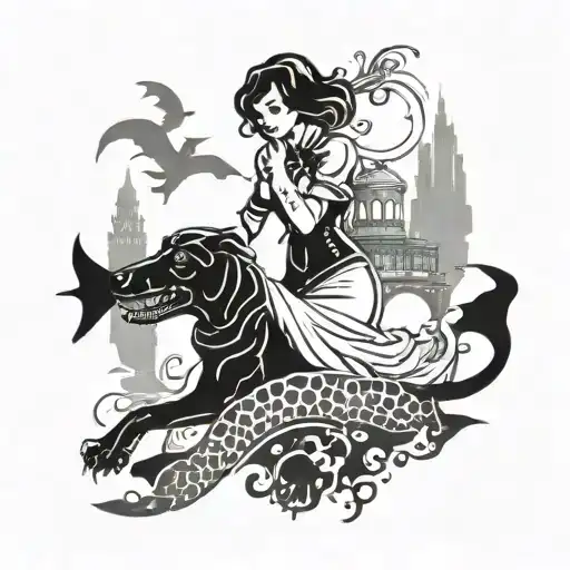 Combine Elements Of Bioshock's Underwater City With A Silhouette Of A Marine Wife Embracing A Dog