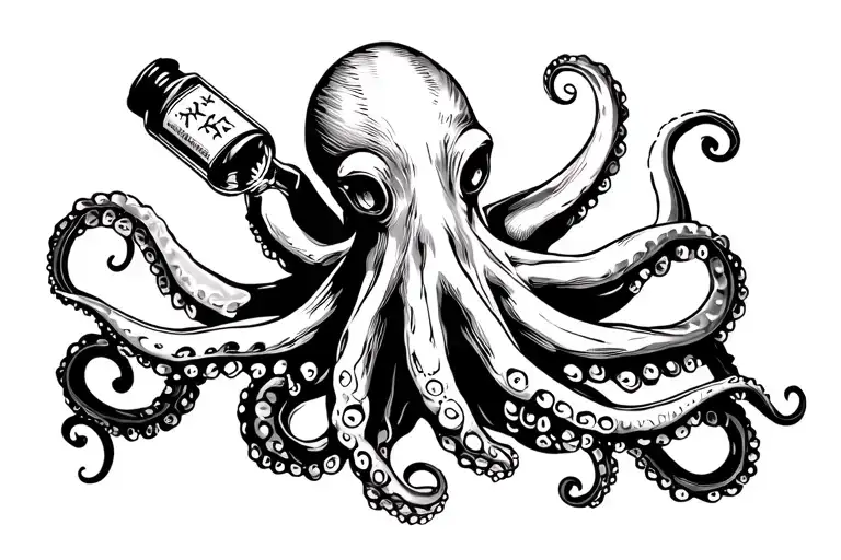 Octopus Holding A Bottle With The Inscription Xxx