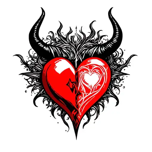 Seperate Devil And Heart Nordic Style Tattoo For Valenties