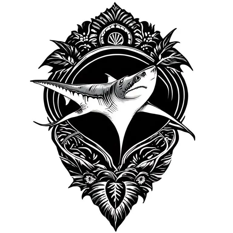 Hawaiian Manta Ray With Shark Circular Pattern