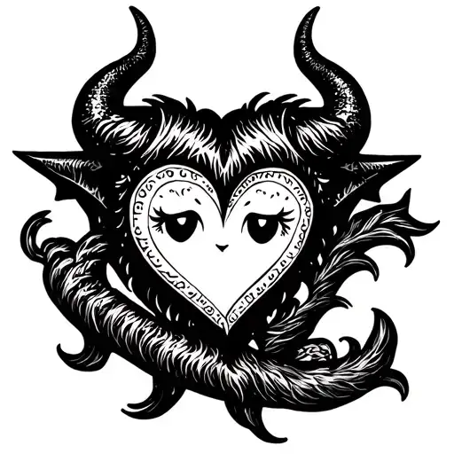 Cute Devil And Heart Nordic Style Tattoo For Valenties