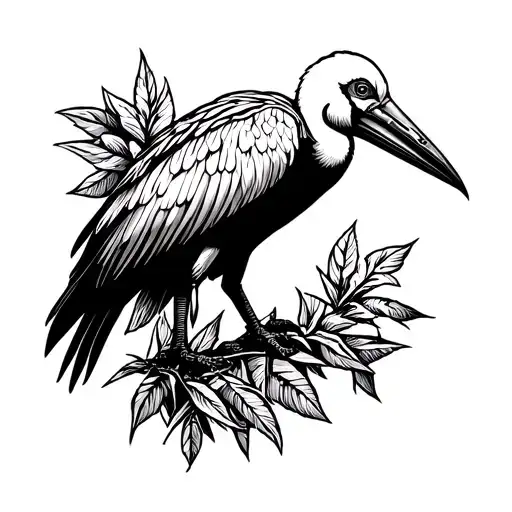 Marabou Stork On Shoulder In Graphic Style