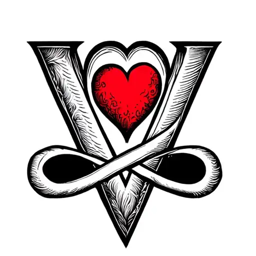 Letter V With Red Heart In The Middle And An Infinity Symbol Below The Heart