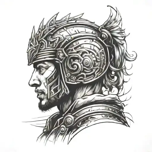 A Side-profile Portrait Of A Warrior Gazing Forward With Calm Intensity