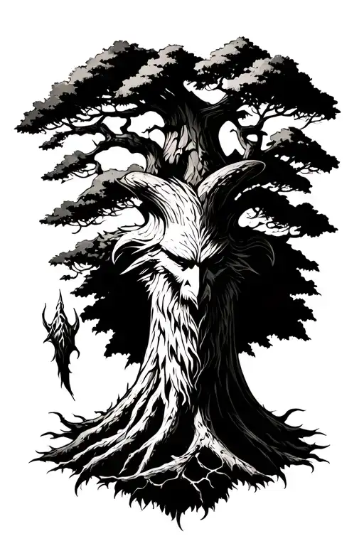 Odin With A Detailed Big Tree In The Background