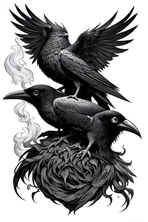 Hugin And Munin Smoking Eyes All Black Odin In Negative