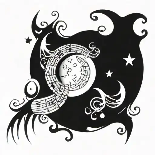 Sheet Music Notes Swirling Arm Sleeve Tattoo Featuring The Moon
